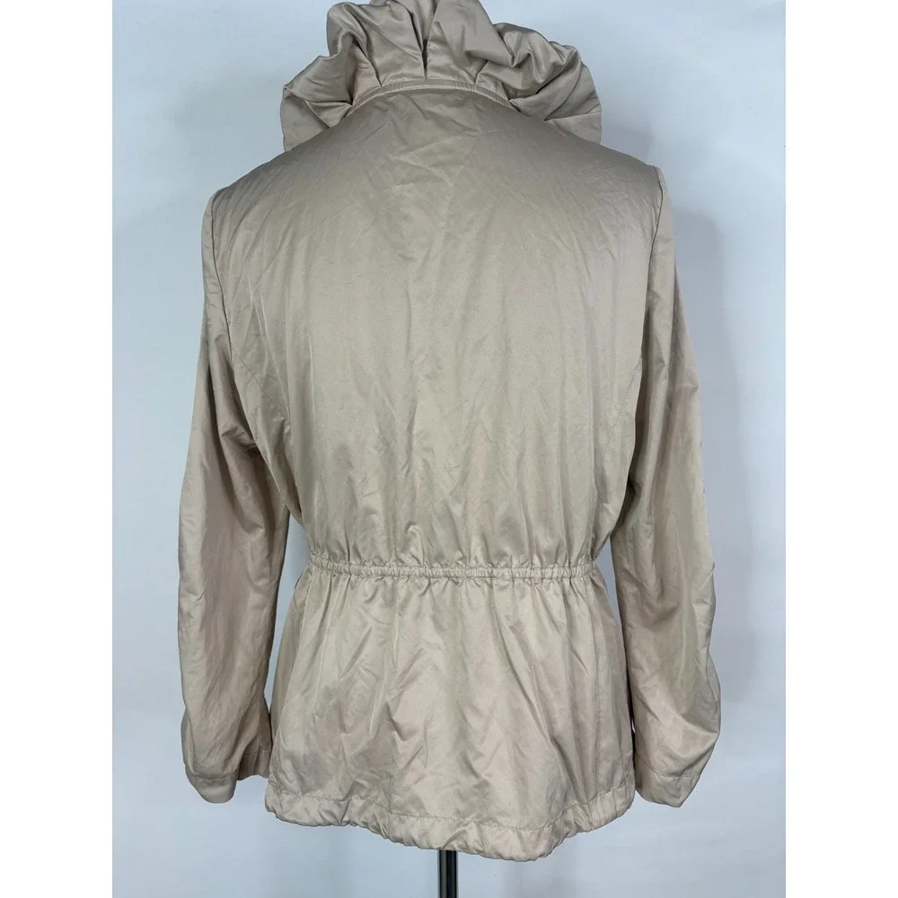 Lafayette 148 New York Jacket Women 10 Beige Lightweight Ruched Zip Quiet Luxury